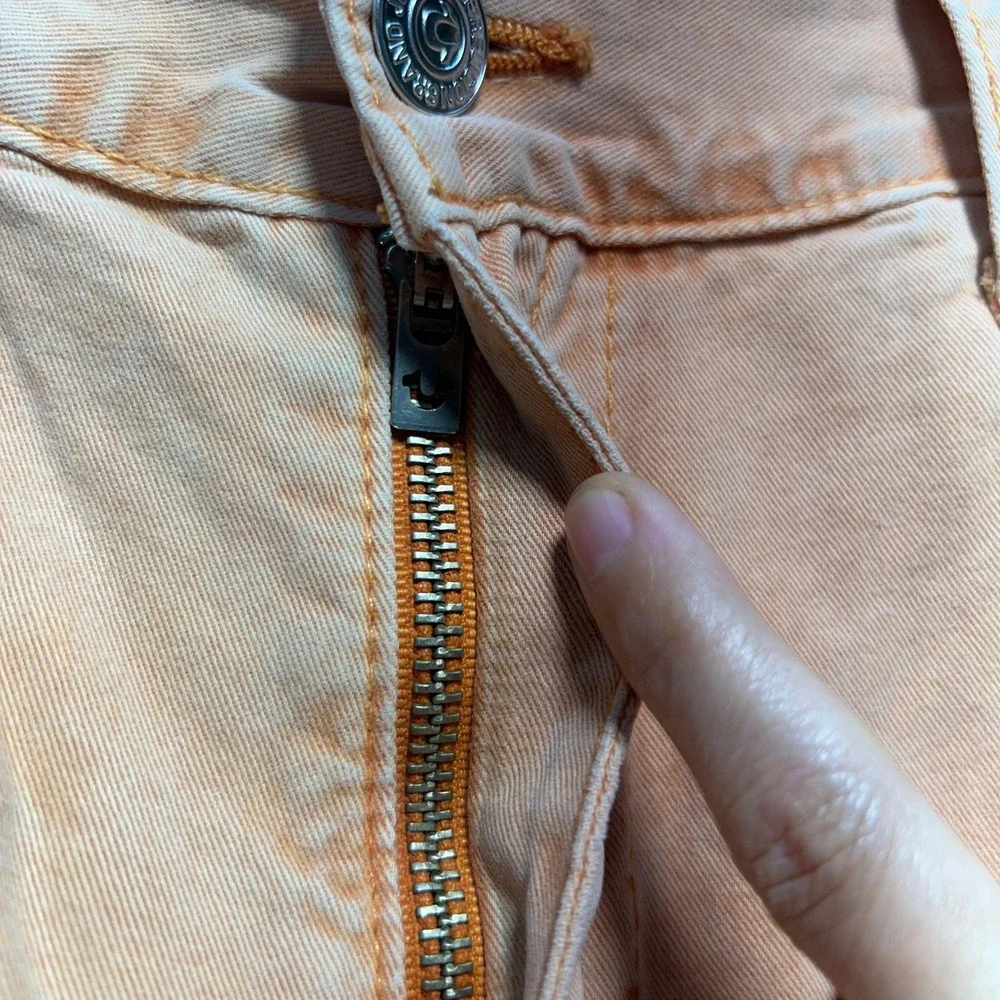 Y2K True Religion Orange Denim Cut Off Shorts Size 42 World Tour Flap Pocket Big